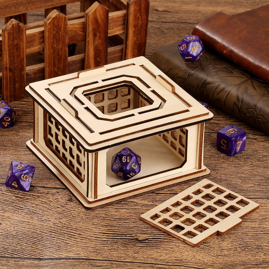 LKKCHER DESIGN Wooden Dice Prison Box – Lattice Barred Dice Jail for DND