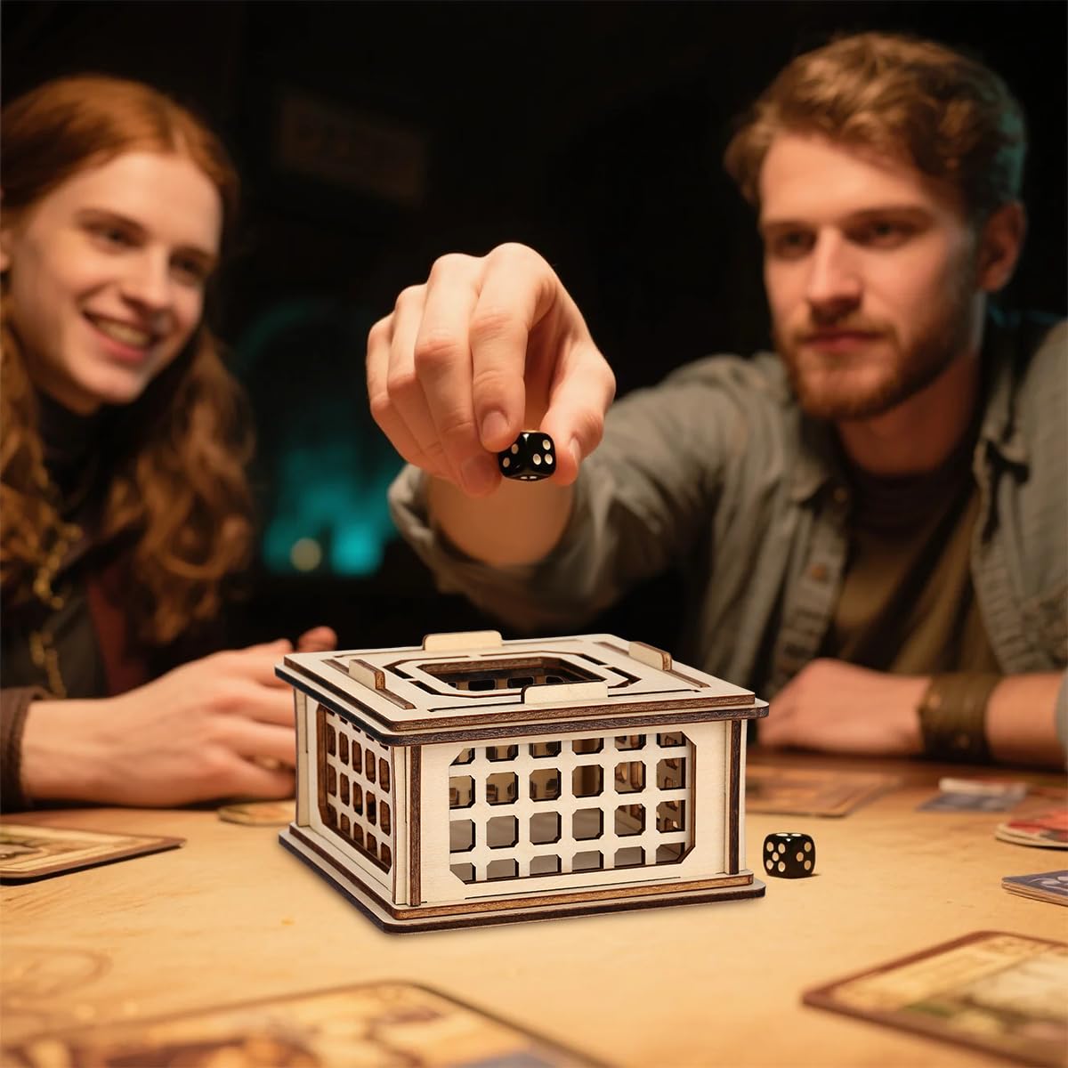 LKKCHER DESIGN Wooden Dice Prison Box – Lattice Barred Dice Jail for DND