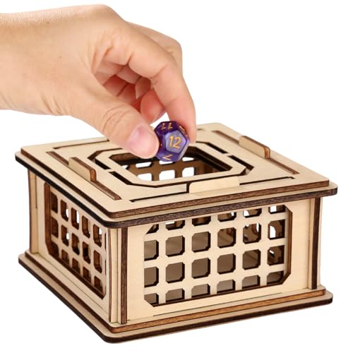 LKKCHER DESIGN Wooden Dice Prison Box – Lattice Barred Dice Jail for DND