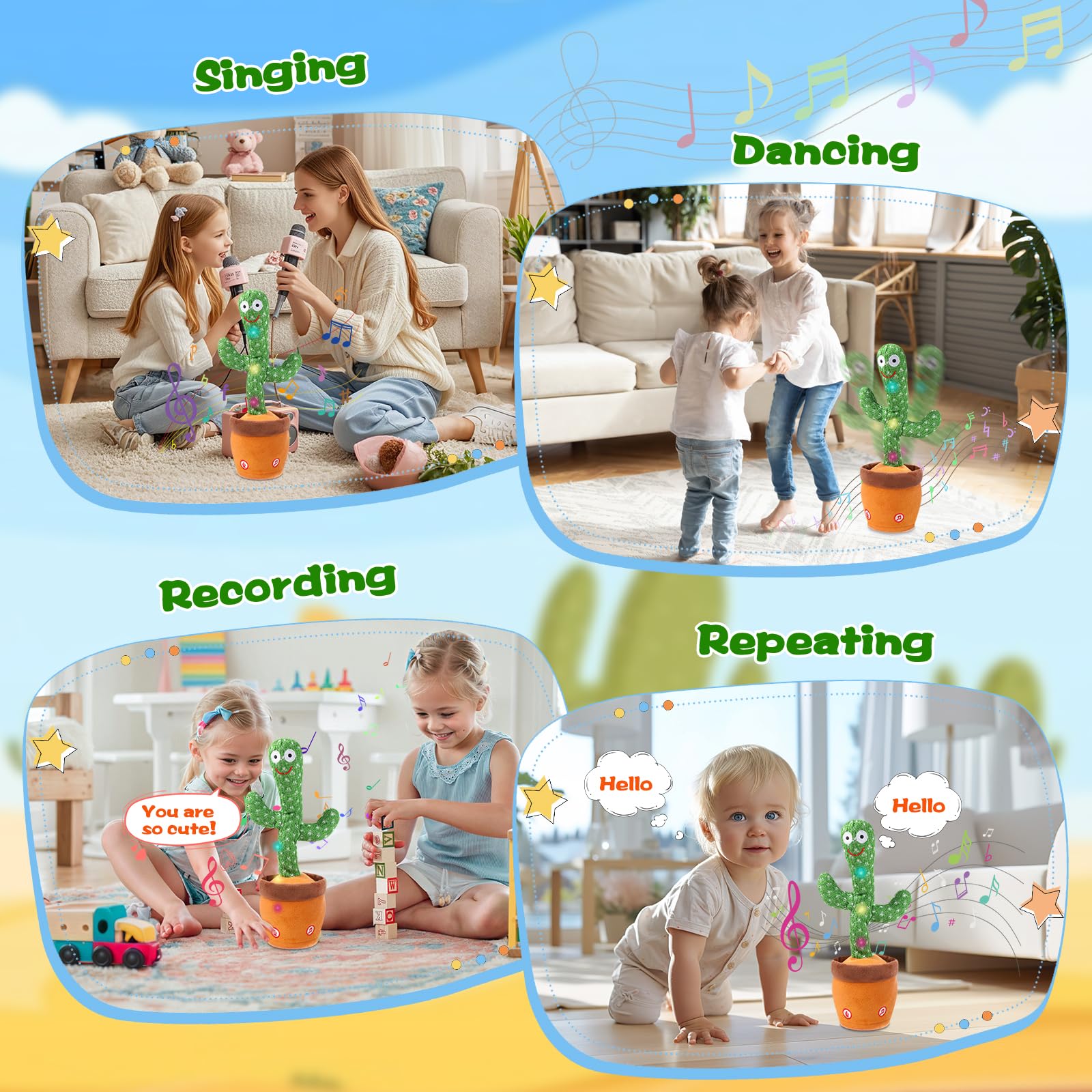 LLUKEME Dancing Talking Giraffe Toy (Cactus) - Repeats What You Say, Glows & Sings 10 Songs for Toddlers and Babies