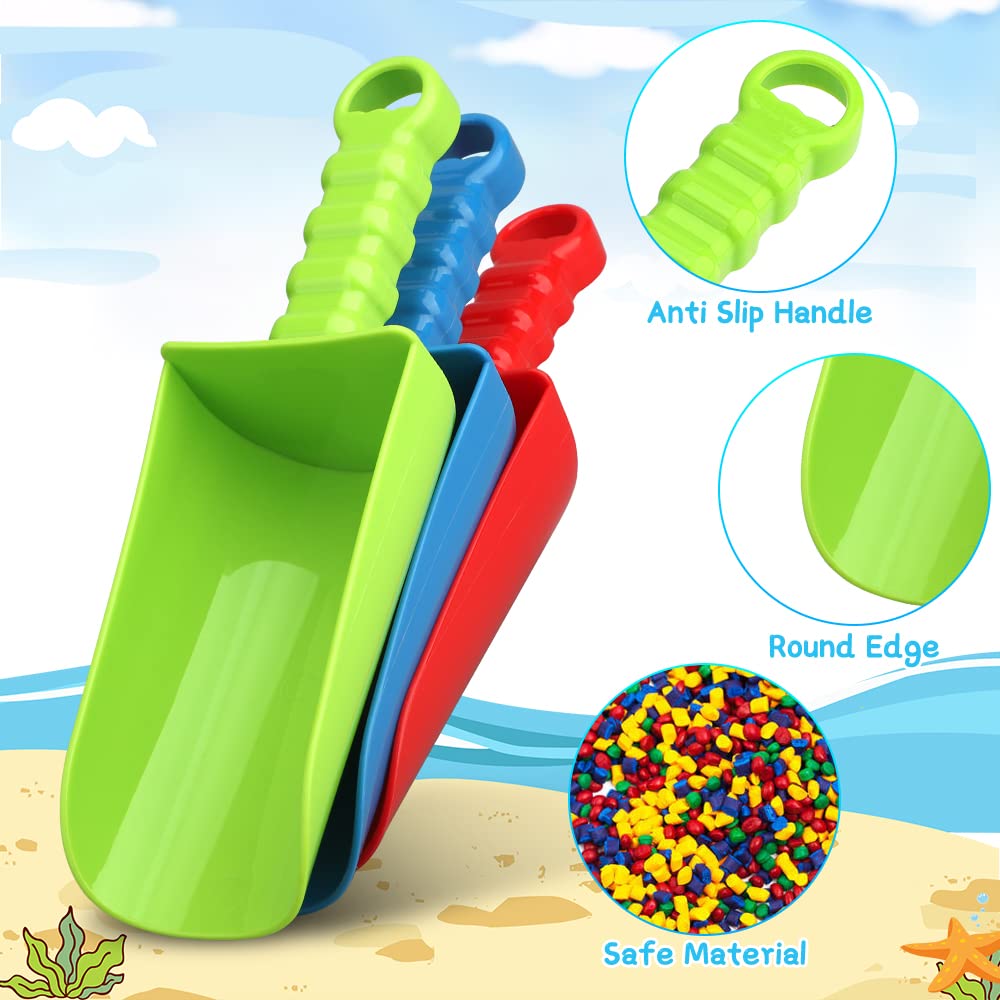 LNCOJOLM 3-Pack Thick Plastic Beach Shovels – 9.8 Inch Heavy-Duty Sand Scoops for Kids and Adults