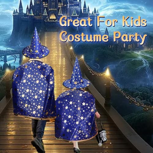 LNCOJOLM Wizard Witch Cloak Costume for Kids – Adjustable Cape with Hat for Ages 3-14