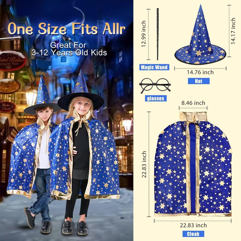 LNCOJOLM Wizard Witch Cloak Costume for Kids – Adjustable Cape with Hat for Ages 3-14