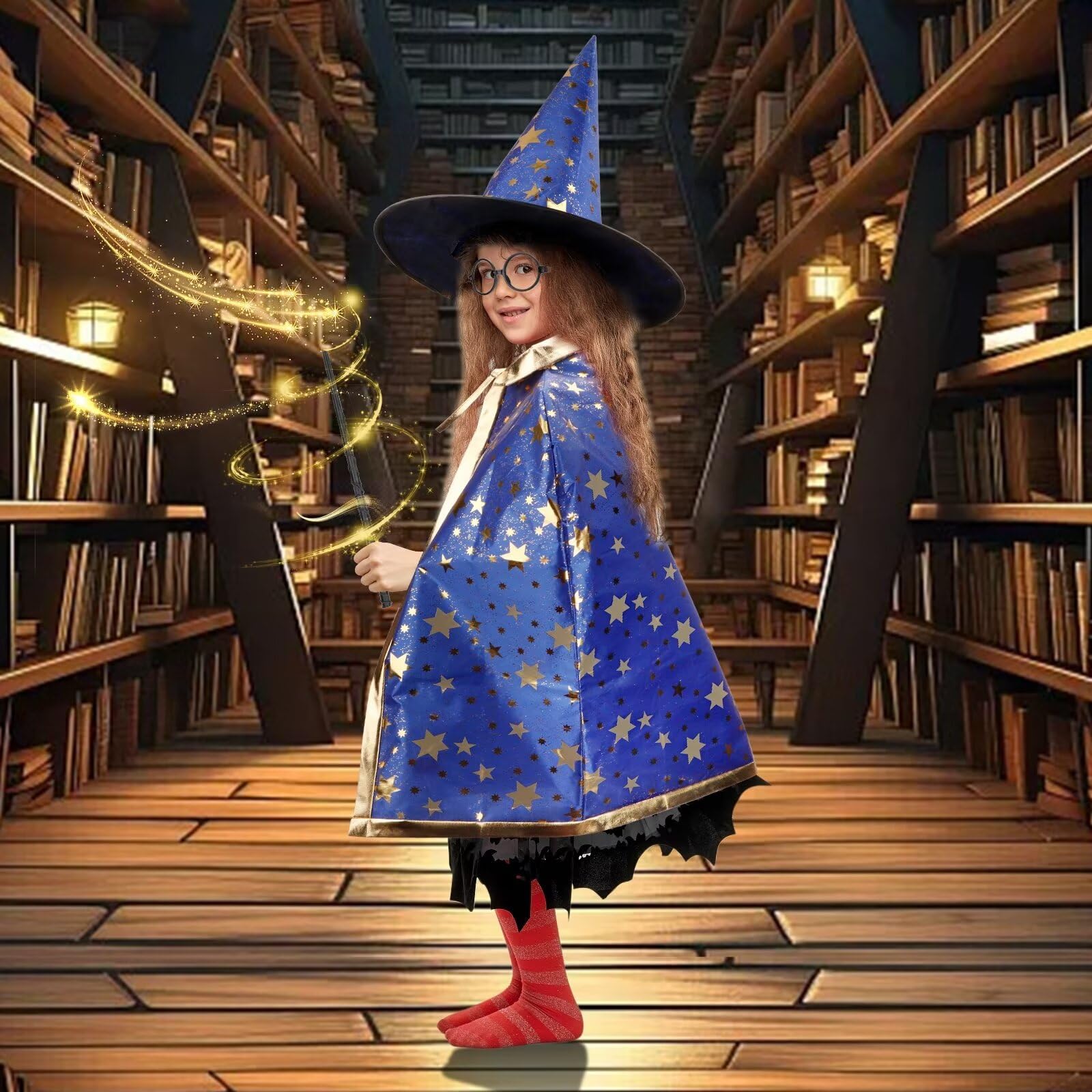 LNCOJOLM Wizard Witch Cloak Costume for Kids – Adjustable Cape with Hat for Ages 3-14
