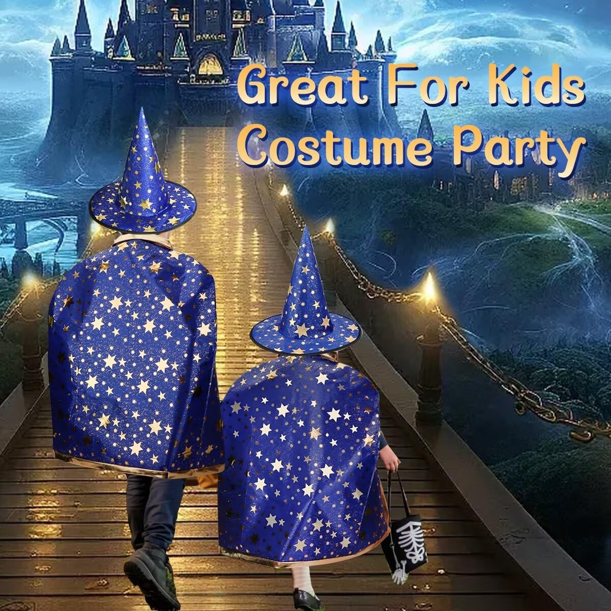 LNCOJOLM Wizard Witch Cloak Costume for Kids – Adjustable Cape with Hat for Ages 3-14