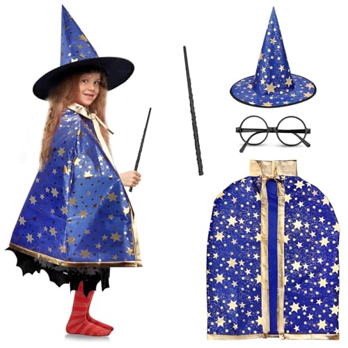 LNCOJOLM Wizard Witch Cloak Costume for Kids – Adjustable Cape with Hat for Ages 3-14