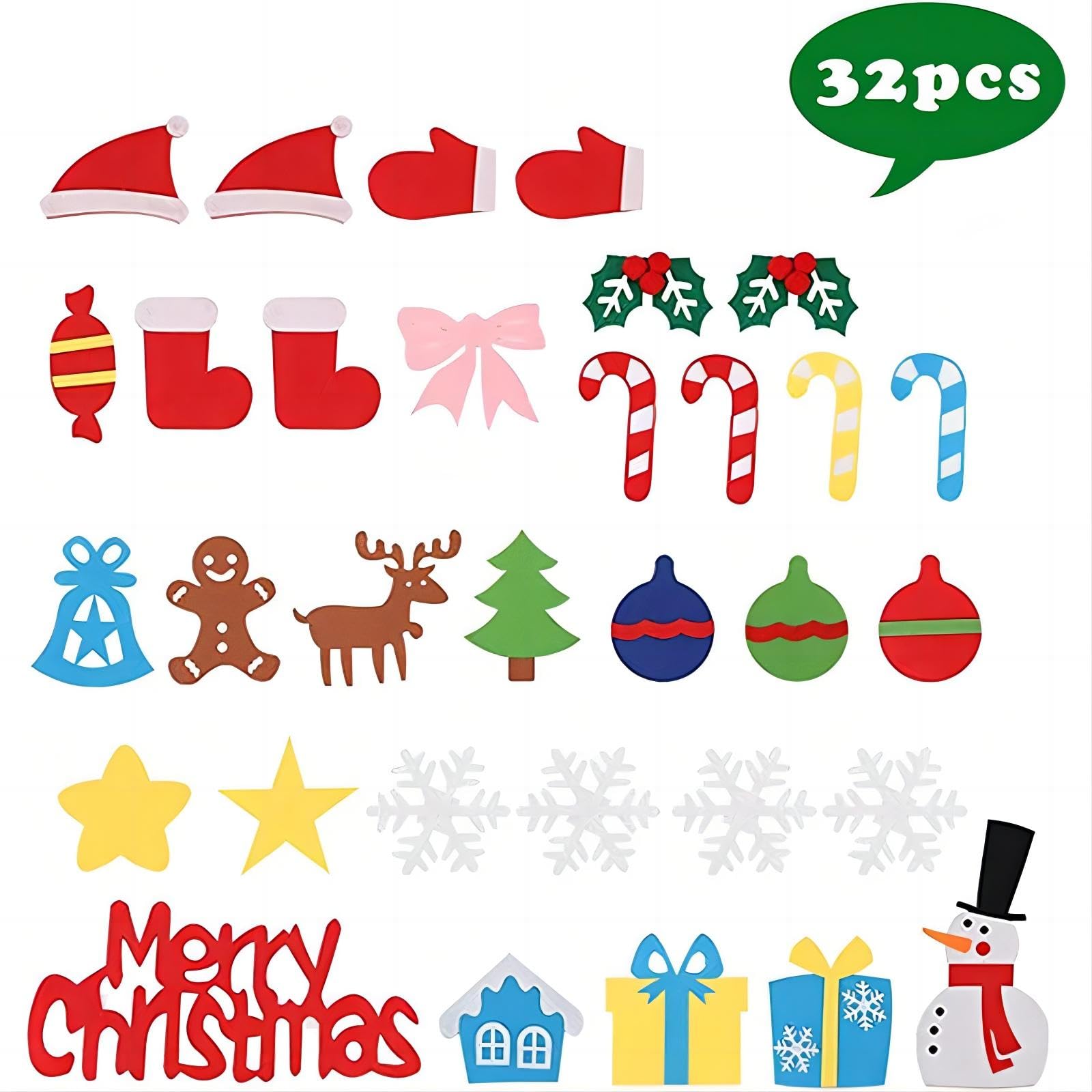 LNV 3ft DIY Felt Christmas Tree Set - 32 Ornaments & LED Lights, Gift Ready for Toddlers