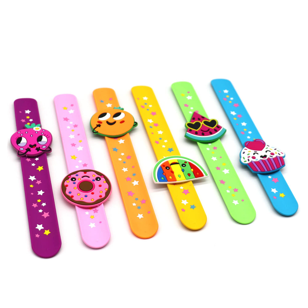 LOCHSOEL Fruit Slap Bracelets – 6-Pack Silicone Wristbands with Detachable Charms for Party Favors