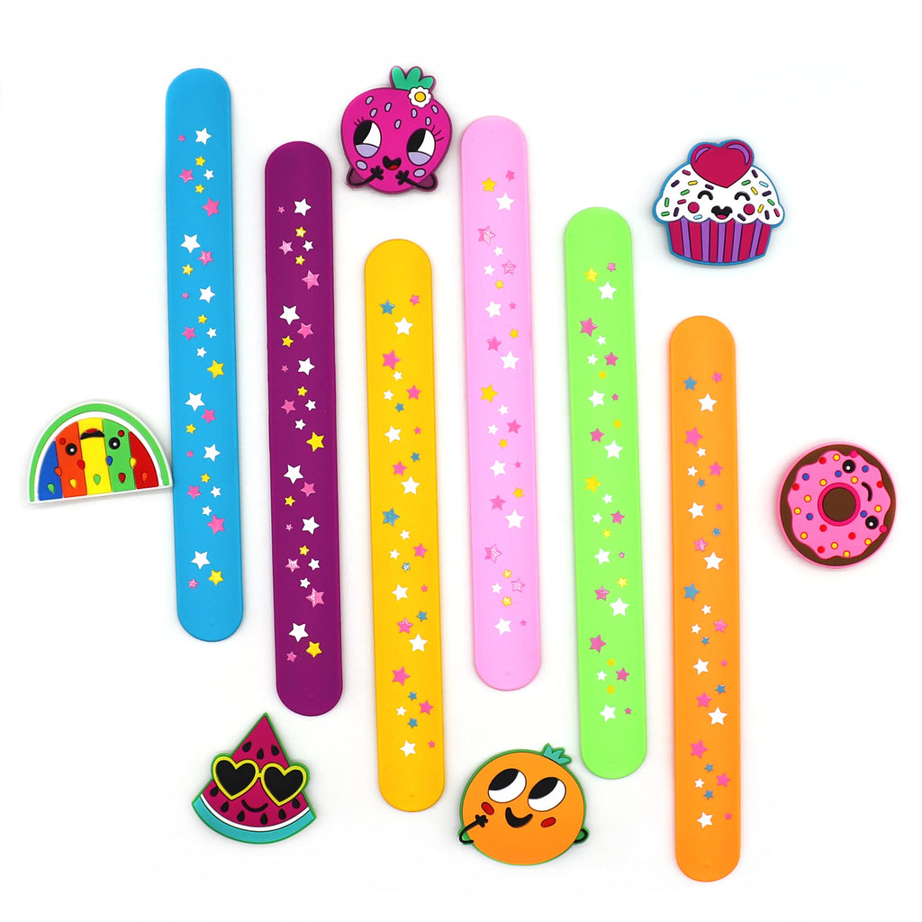 LOCHSOEL Fruit Slap Bracelets – 6-Pack Silicone Wristbands with Detachable Charms for Party Favors
