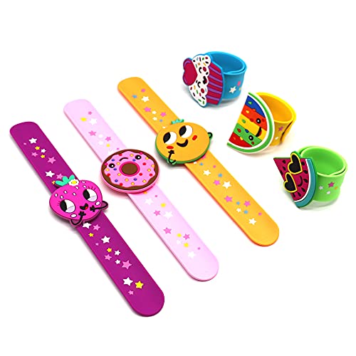 LOCHSOEL Fruit Slap Bracelets – 6-Pack Silicone Wristbands with Detachable Charms for Party Favors