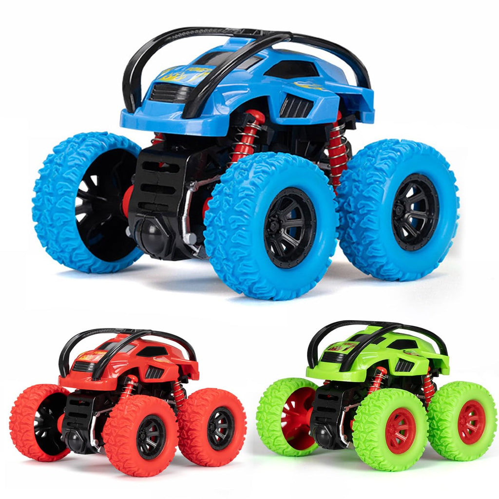 LODBY Monster Trucks 3-Pack: Push and Go Stunt Cars for Boys Ages 2-6, Battery-Free Flip Truck Toys
