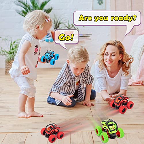 LODBY Monster Trucks 3-Pack: Push and Go Stunt Cars for Boys Ages 2-6, Battery-Free Flip Truck Toys