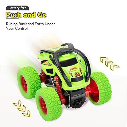 LODBY Monster Trucks 3-Pack: Push and Go Stunt Cars for Boys Ages 2-6, Battery-Free Flip Truck Toys