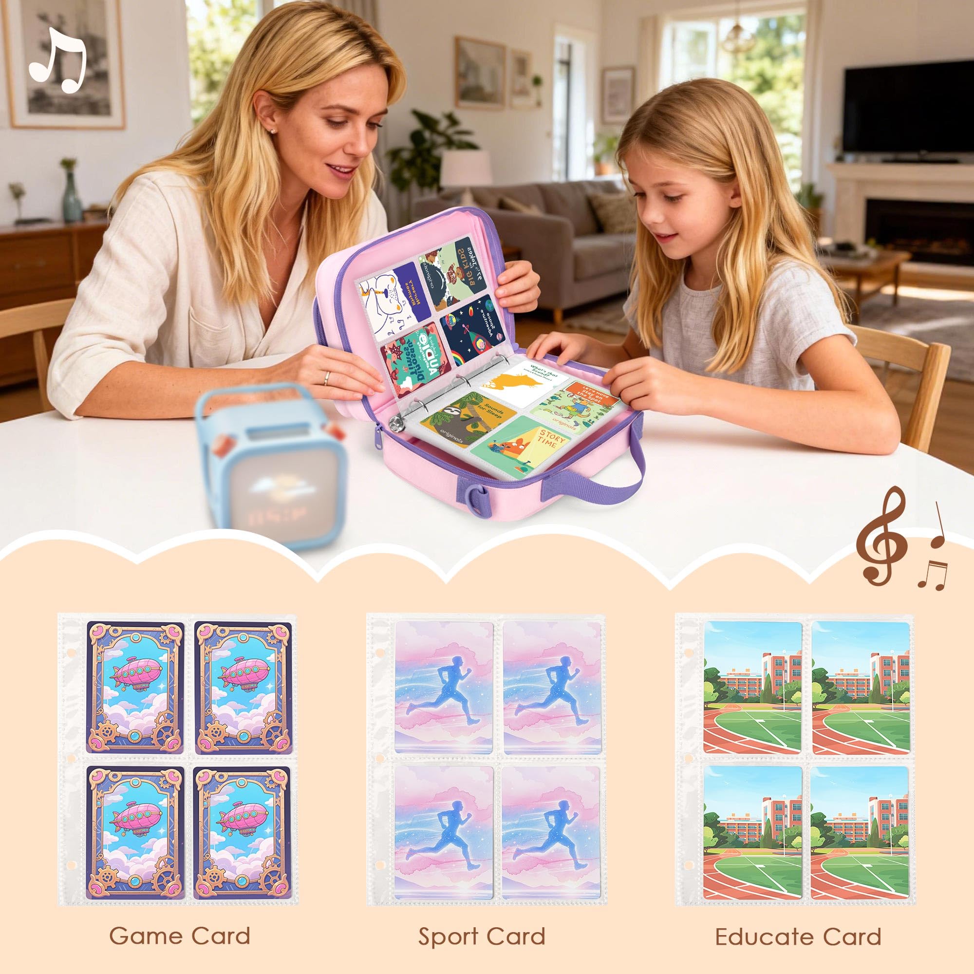 LoDrid Pink 4-Pocket Trading Card Binder - Holds 409 Cards, 50 Removable Sleeves, Nylon Case with Shoulder Strap for Travel