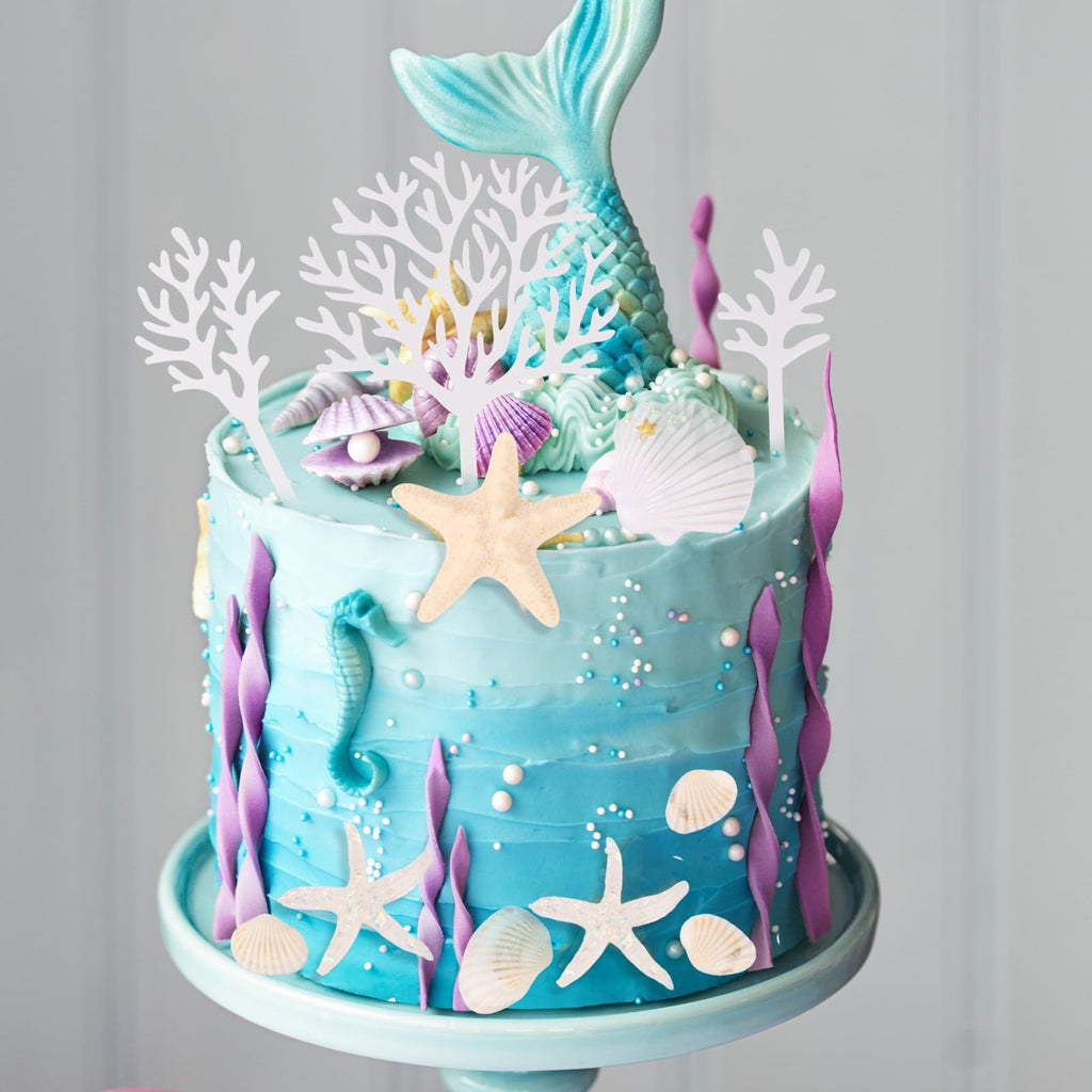 LOIYSHINE 20-Piece Sea Shell Cake Decorations Set - Under the Sea Theme with Starfish, Coral, and Natural Shells for Birthday Parties, Baby Showers, Weddings