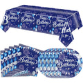 LOIYSHINE 41 Pcs Blue & Silver Birthday Party Tableware Set - 20 Plates, 20 Napkins & Tablecloth