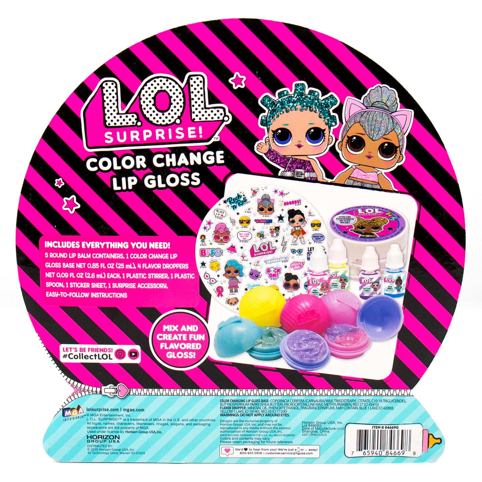 L.O.L. Surprise! DIY Color Change Lip Gloss Making Kit – Create 5 pH-Reactive Glosses with Flavors and Stickers