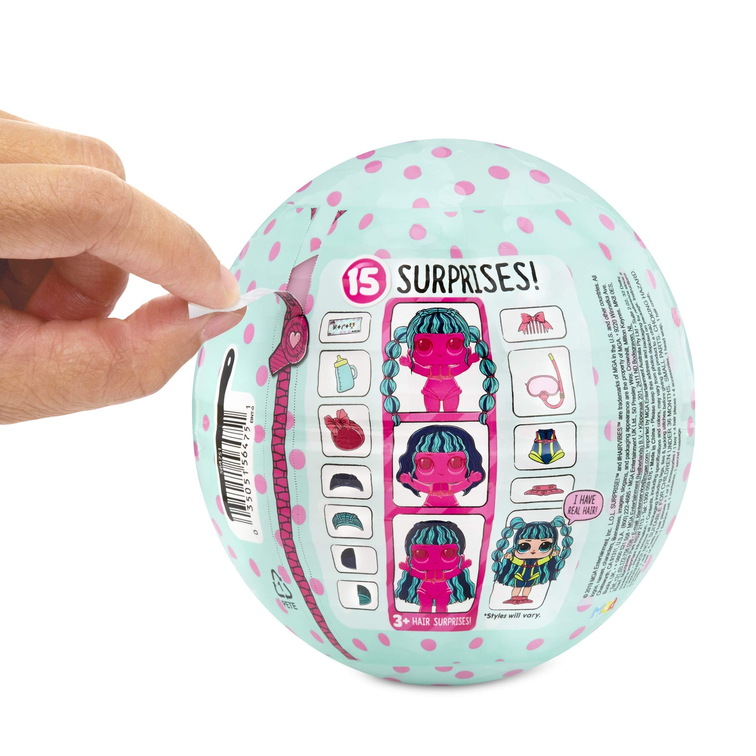 L.O.L. Surprise! Hairvibes Doll – 15 Surprises with Real Hair Wig Pieces & Color Change