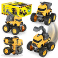 LONANDY 4-Pack Friction Powered Construction Trucks with 360° Stunt for Kids Ages 3-8