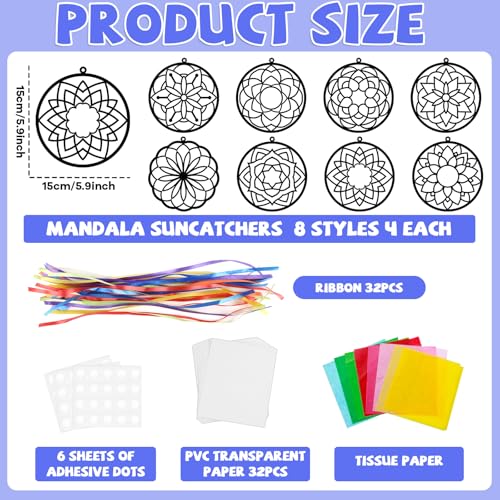 Lonfliness 32-Pack DIY Mandala Suncatcher Craft Kit – Stained Glass Effect Window Art for Home School Classroom