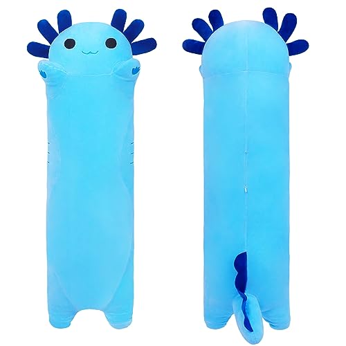 Long Axolotl Plush Body Pillow - 19.6" Soft Stuffed Animal for Kids, Blue Gift