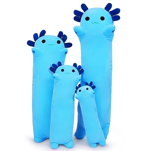 Long Axolotl Plush Body Pillow - 19.6" Soft Stuffed Animal for Kids, Blue Gift