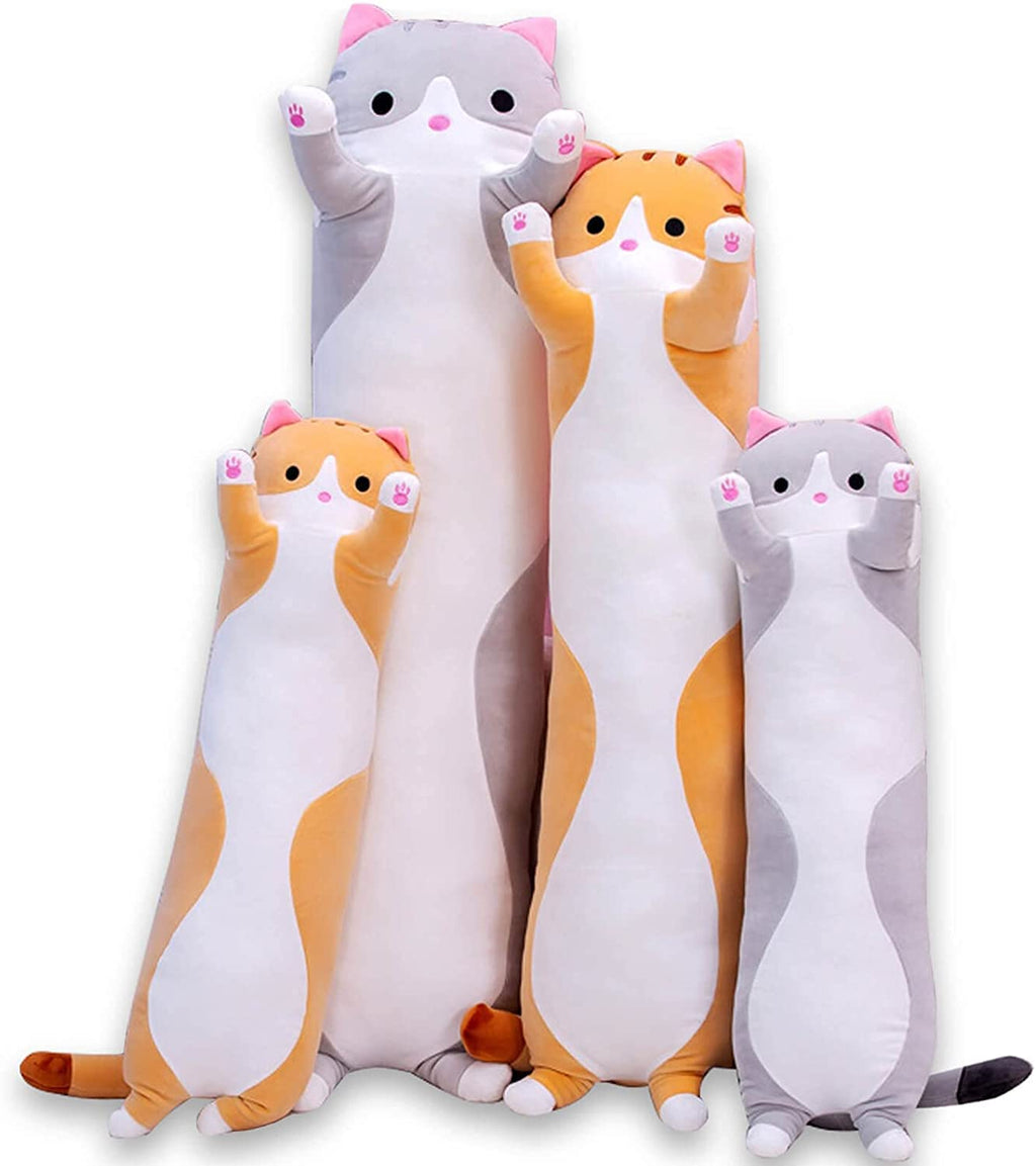 Long Body Cat Plush Pillow – 19-Inch Soft Cuddle Toy for Kids and Adults (Orange)
