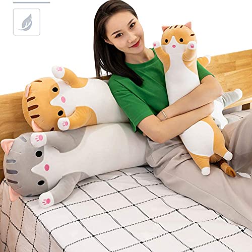 Long Body Cat Plush Pillow – 19-Inch Soft Cuddle Toy for Kids and Adults (Orange)
