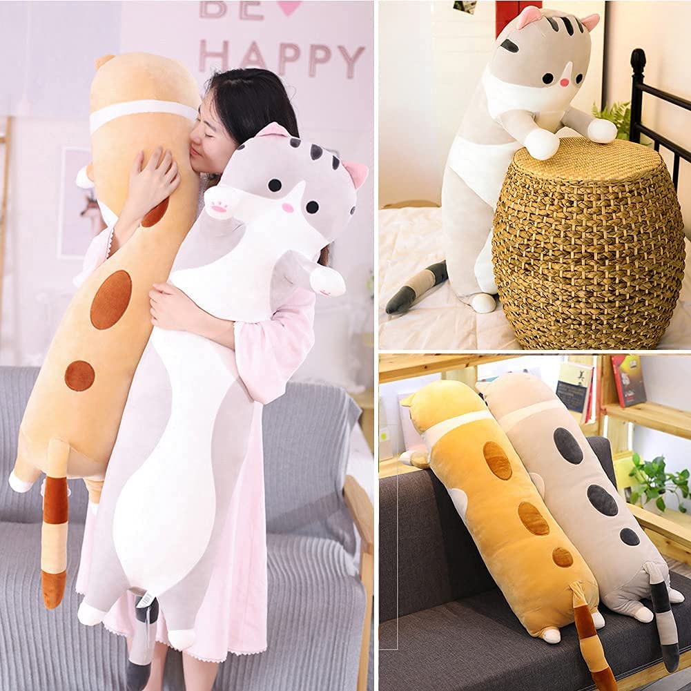 Long Body Cat Plush Pillow – 19-Inch Soft Cuddle Toy for Kids and Adults (Orange)
