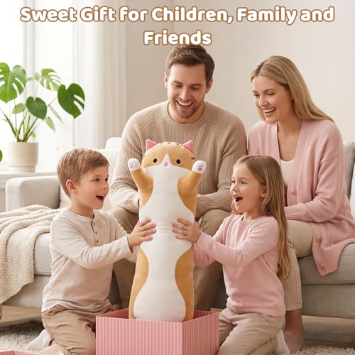 Long Cat Pillow 19.7 Inch – Soft Stretchy Plush for Kids and Travel – Brown