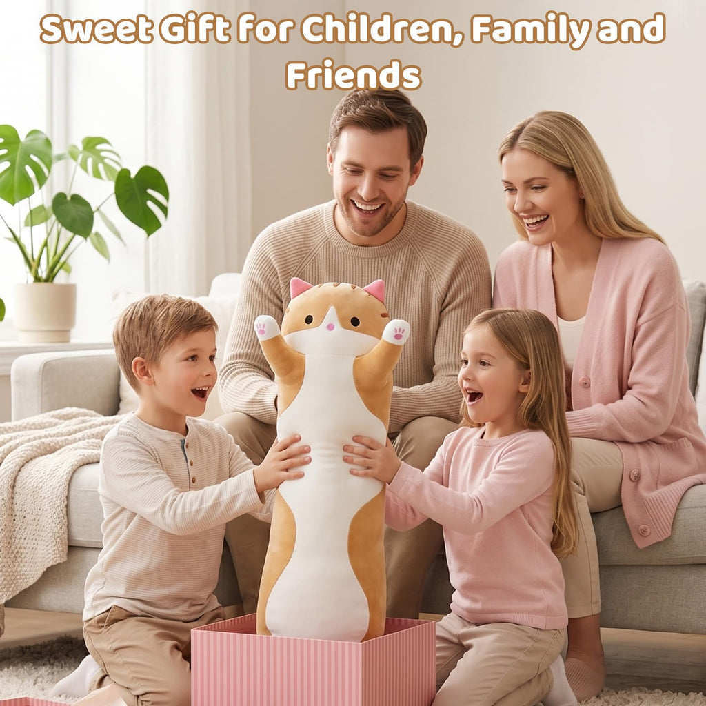 Long Cat Pillow 19.7 Inch – Soft Stretchy Plush for Kids and Travel – Brown