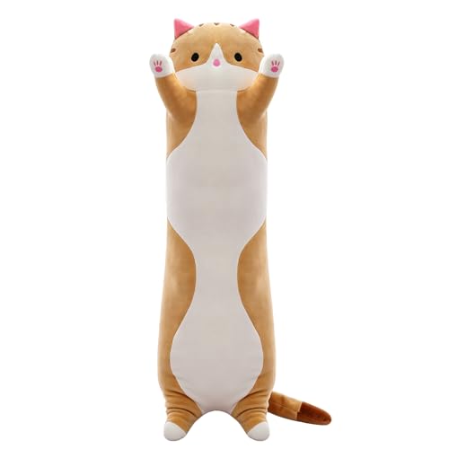 Long Cat Pillow 19.7 Inch – Soft Stretchy Plush for Kids and Travel – Brown