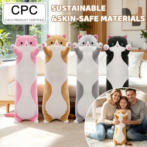 Long Cat Pillow 19.7 Inch – Soft Stretchy Plush for Kids and Travel – Brown