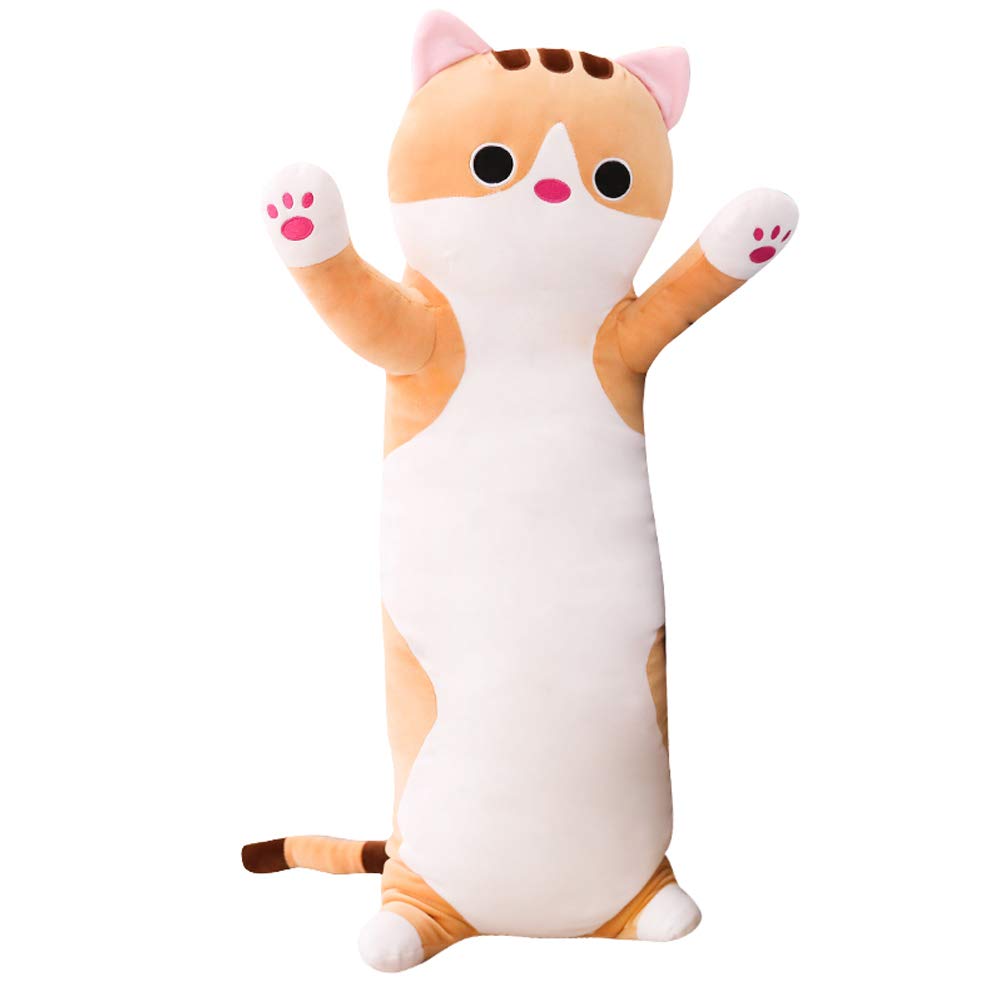 Long Cat Plush Pillow 19.68 Inches - Stretch Velvet Cuddle Toy for Kids, Brown