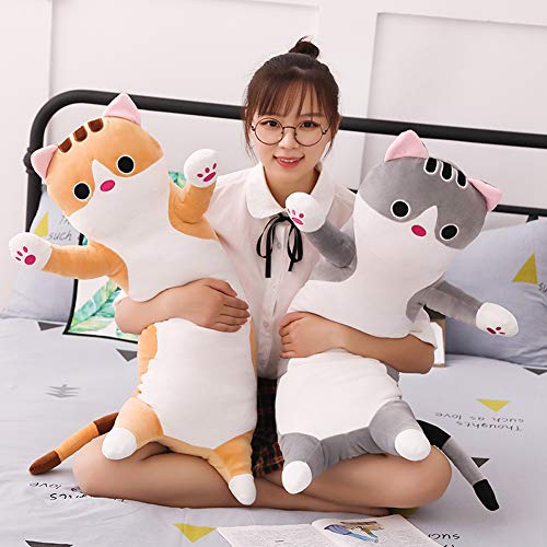 Long Cat Plush Pillow 19.68 Inches - Stretch Velvet Cuddle Toy for Kids, Brown