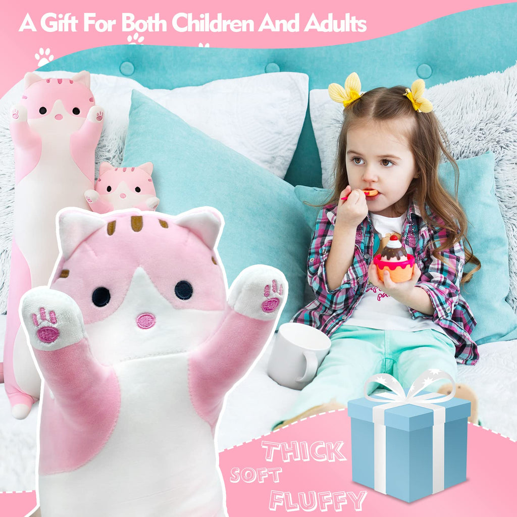 Long Cat Plush Pillow 19.7in – Cute Pink Kawaii Stuffed Animal Body Pillow by NXNYNZ