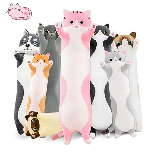 Long Cat Plush Pillow 19.7in – Cute Pink Kawaii Stuffed Animal Body Pillow by NXNYNZ