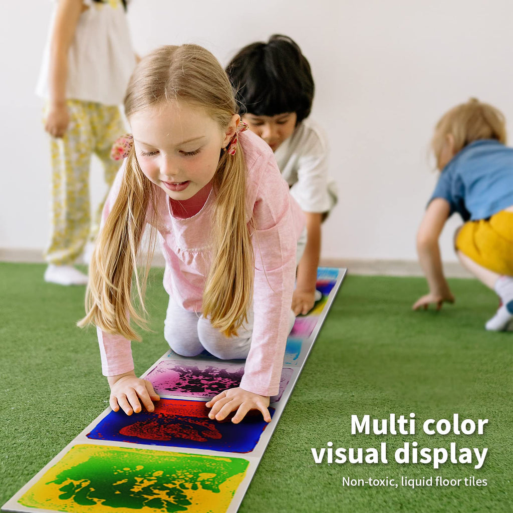 LONGKING 12x12 Sensory Floor Tile - Liquid Motion Tile for Kids, Blue-Red-Black