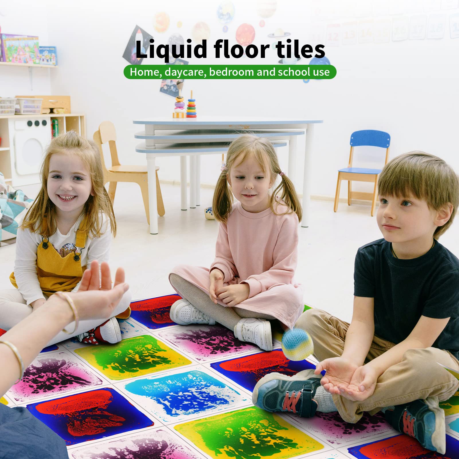 LONGKING 12x12 Sensory Floor Tile - Liquid Motion Tile for Kids, Blue-Red-Black