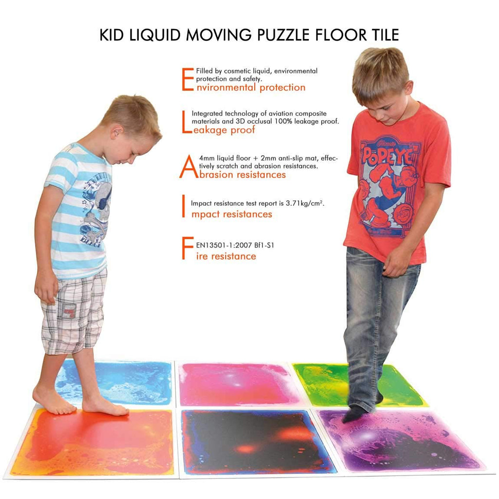 LONGKING 12x12 Sensory Floor Tile - Liquid Motion Tile for Kids, Blue-Red-Black