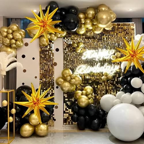 LOOLEY 137-Piece Black and Gold Balloon Garland Arch Kit with Stars for Graduation, Birthday, Retirement, and New Year Parties