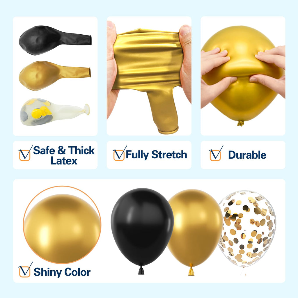 LOOLEY 137-Piece Black and Gold Balloon Garland Arch Kit with Stars for Graduation, Birthday, Retirement, and New Year Parties