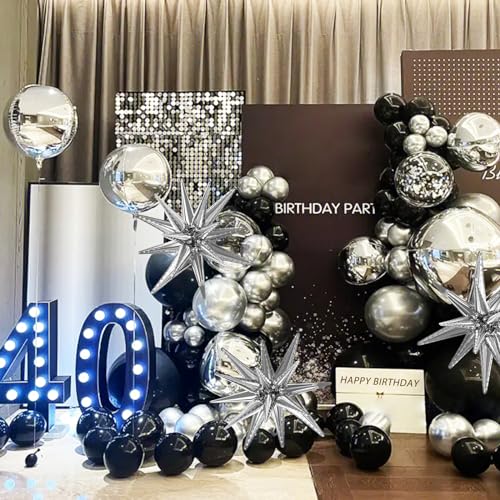 LOOLEY 137-Piece Black & Silver Balloon Arch Kit with Star Balloons – Graduation, Birthday, Retirement Party Decor