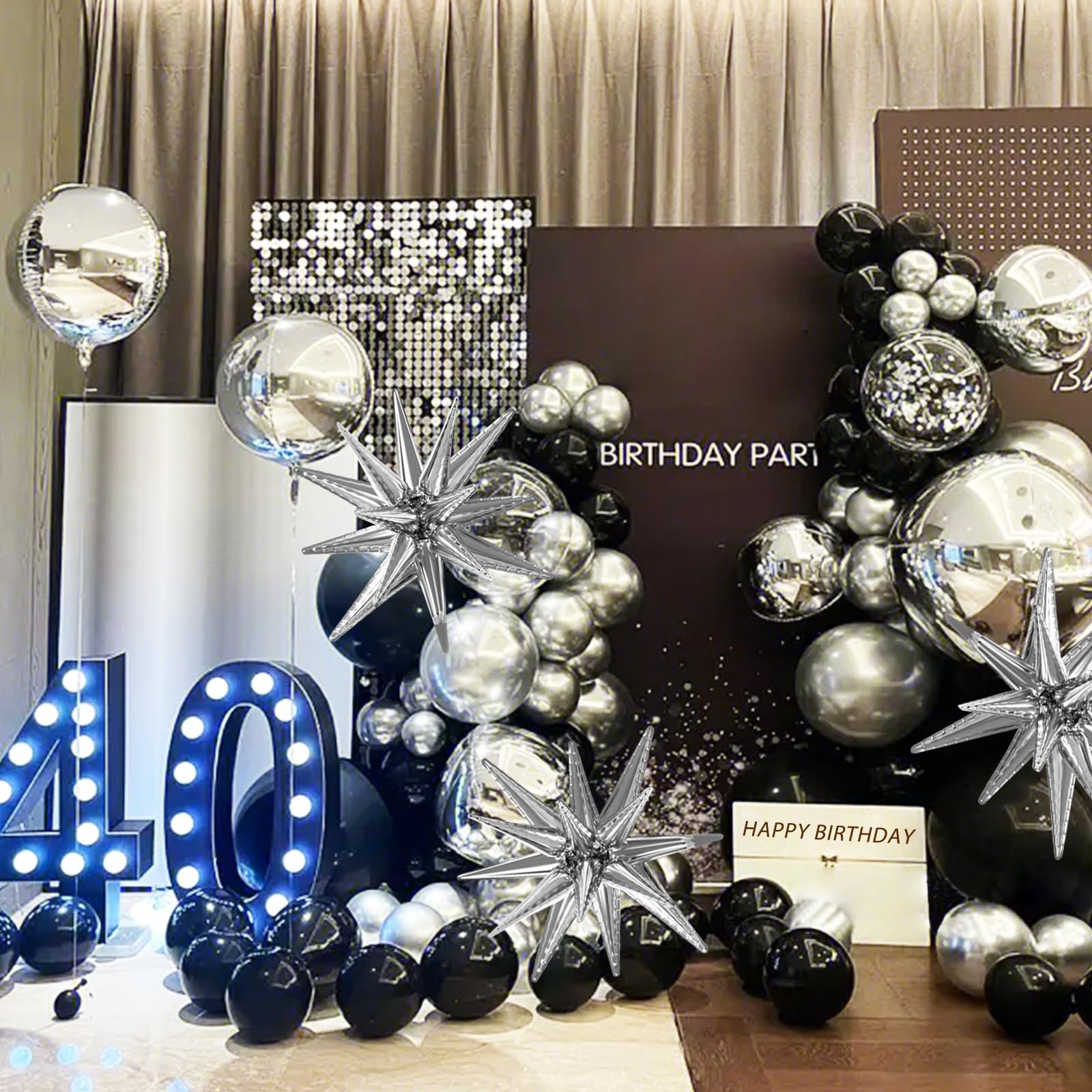 LOOLEY 137-Piece Black & Silver Balloon Arch Kit with Star Balloons – Graduation, Birthday, Retirement Party Decor