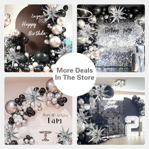 LOOLEY 137-Piece Black & Silver Balloon Arch Kit with Star Balloons – Graduation, Birthday, Retirement Party Decor