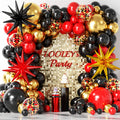 LOOLEY 137-Piece Red Black Gold Balloon Garland Arch Kit with Starburst Balloons - Graduation Hollywood Casino Decor