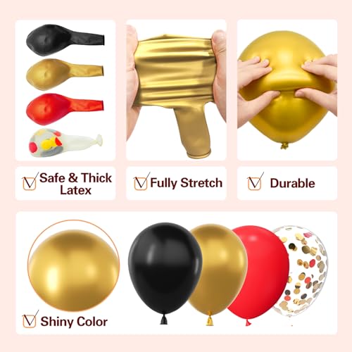 LOOLEY 137-Piece Red Black Gold Balloon Garland Arch Kit with Starburst Balloons - Graduation Hollywood Casino Decor
