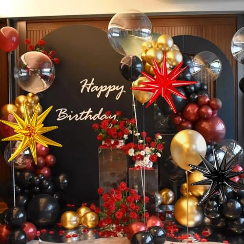 LOOLEY 137-Piece Red Black Gold Balloon Garland Arch Kit with Starburst Balloons - Graduation Hollywood Casino Decor