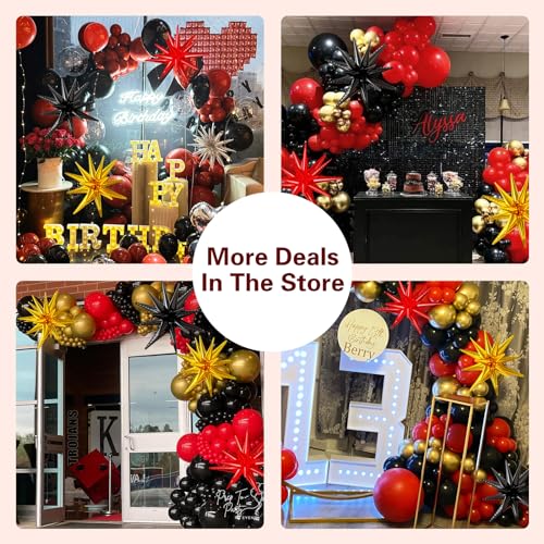 LOOLEY 137-Piece Red Black Gold Balloon Garland Arch Kit with Starburst Balloons - Graduation Hollywood Casino Decor