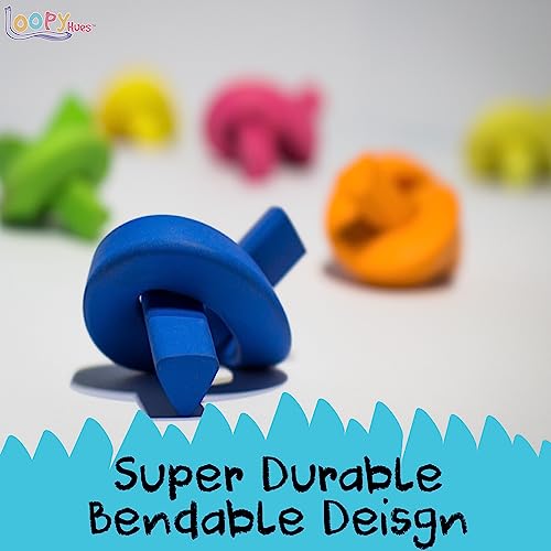 Loopy Hues Bendable Crayons, 12 Pack - 3D Number & Letter Shapes, Non-Toxic, No Sharpening Needed